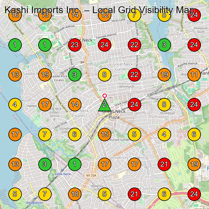 Kashi Imports Inc. Jewelry Manufacturer GeoGrid ranking map for Great Neck NY